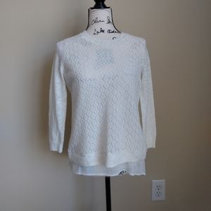 Lucky Brand white linen blend textured knit top Cottagecore womens XS